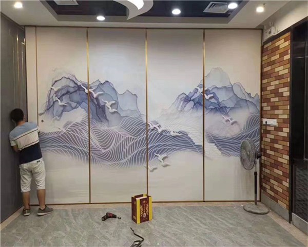 香洲山水画移动屏风